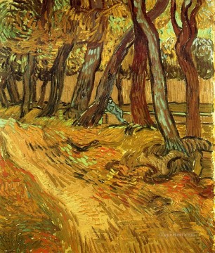  Hospital Canvas - The Garden of Saint Paul Hospital with Figure Vincent van Gogh